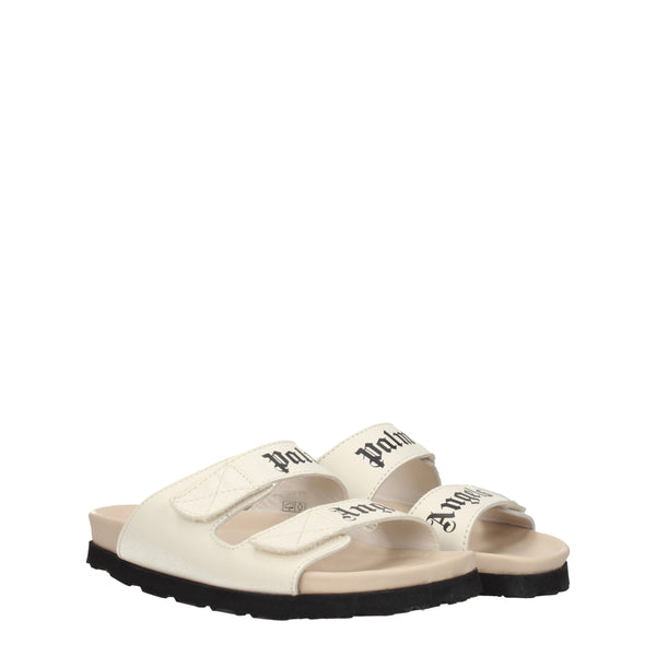 Flache Sandalen aus Leder in Beige