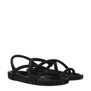 Flache Sandalen aus schwarzem Leder
