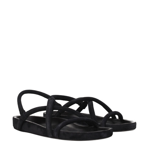 Flache Sandalen aus schwarzem Leder