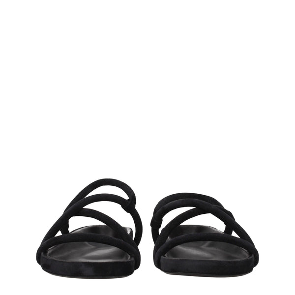 Flache Sandalen aus schwarzem Leder