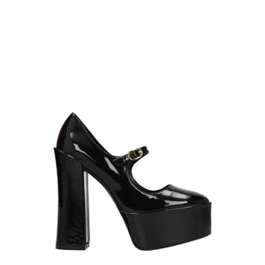 Schwarze Leder-Plateau-Pumps