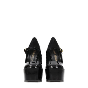 Schwarze Leder-Plateau-Pumps