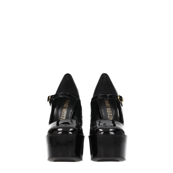 Schwarze Leder-Plateau-Pumps