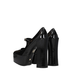 Schwarze Leder-Plateau-Pumps