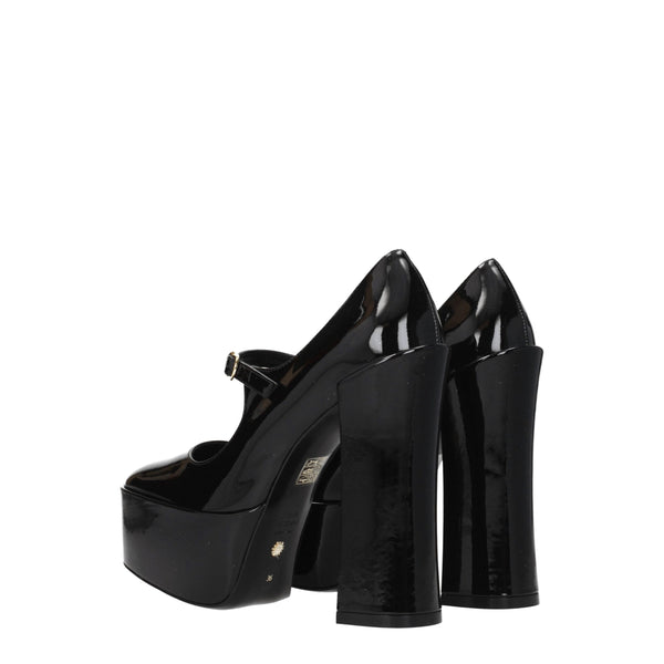 Schwarze Leder-Plateau-Pumps