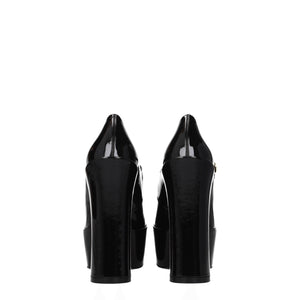 Schwarze Leder-Plateau-Pumps