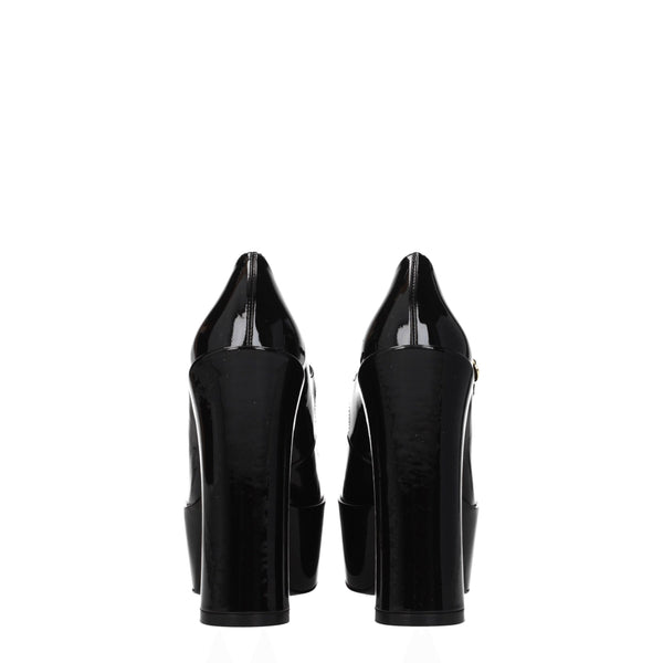 Schwarze Leder-Plateau-Pumps
