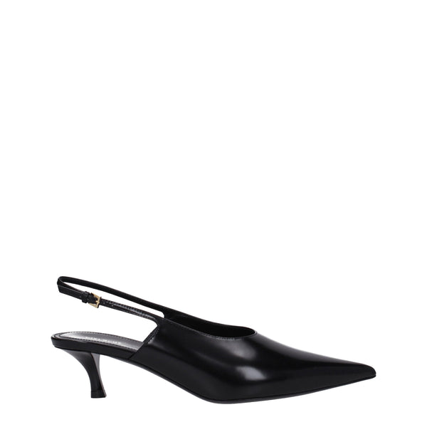Schwarze Leder Pumps mit mittlerem Absatz