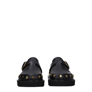 Elegante Leder-Hausschuhe in Schwarz