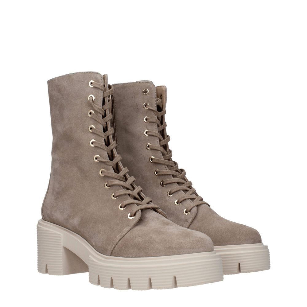 Beige Lederstiefeletten