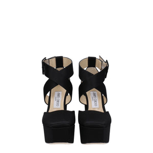 Schwarze Satin-Plateau-Sandalen