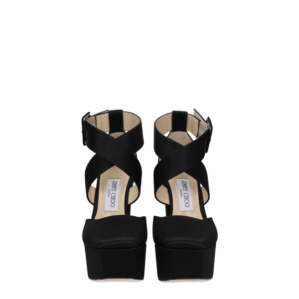 Schwarze Satin-Plateau-Sandalen