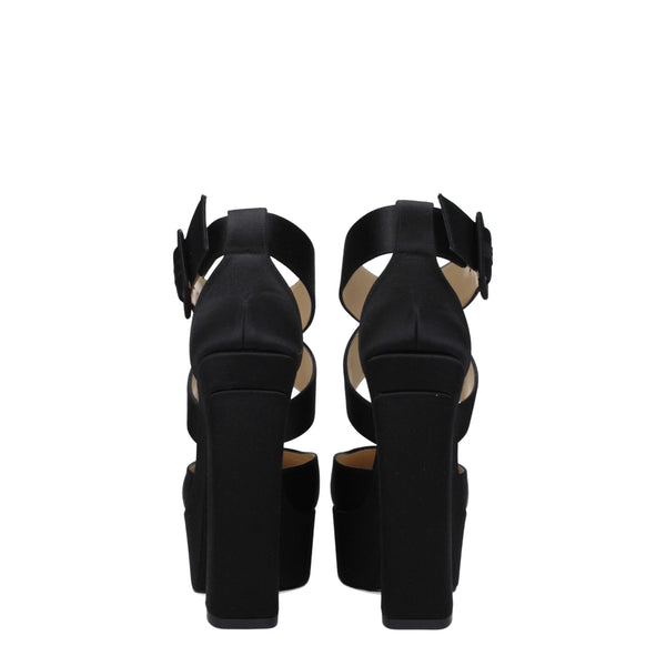 Schwarze Satin-Plateau-Sandalen