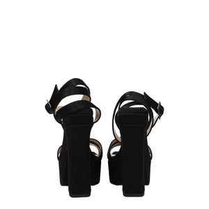 Schwarze Satin-Plateau-Sandalen
