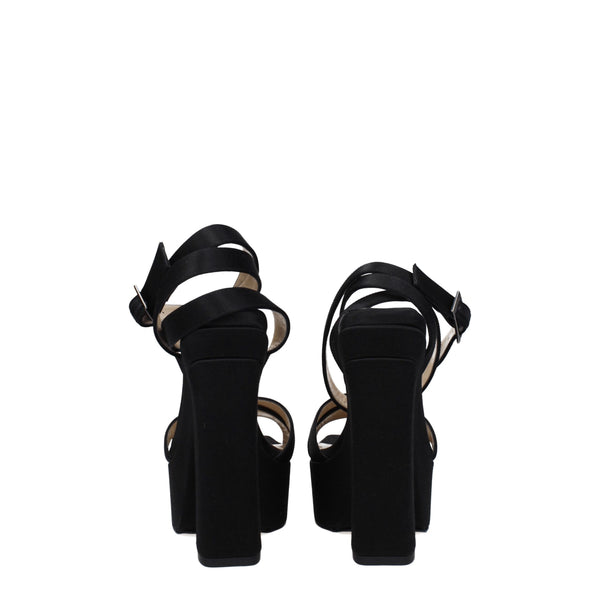 Schwarze Satin-Plateau-Sandalen