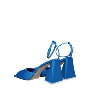 Satin-Stilettos mit hohem Absatz in Blau