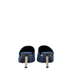 Blaue Stoff-Plateausandalen