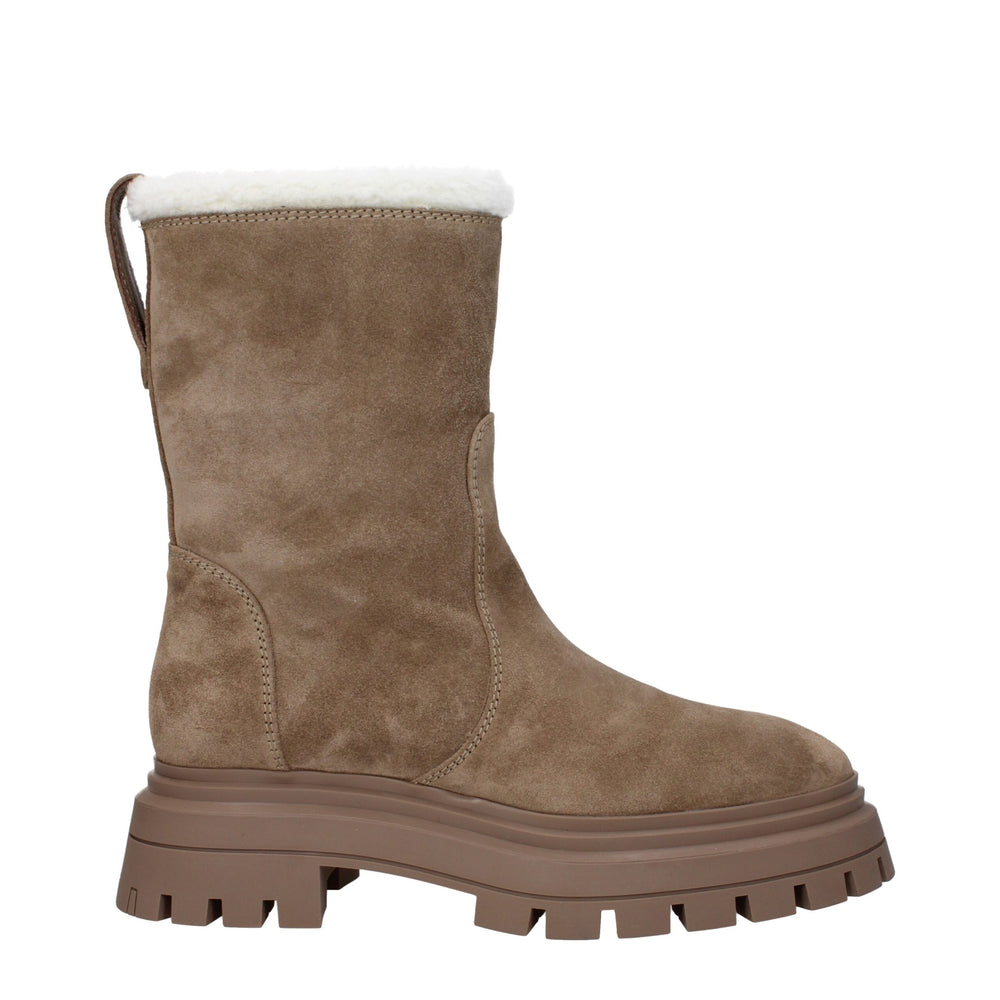 Beige Lederstiefeletten