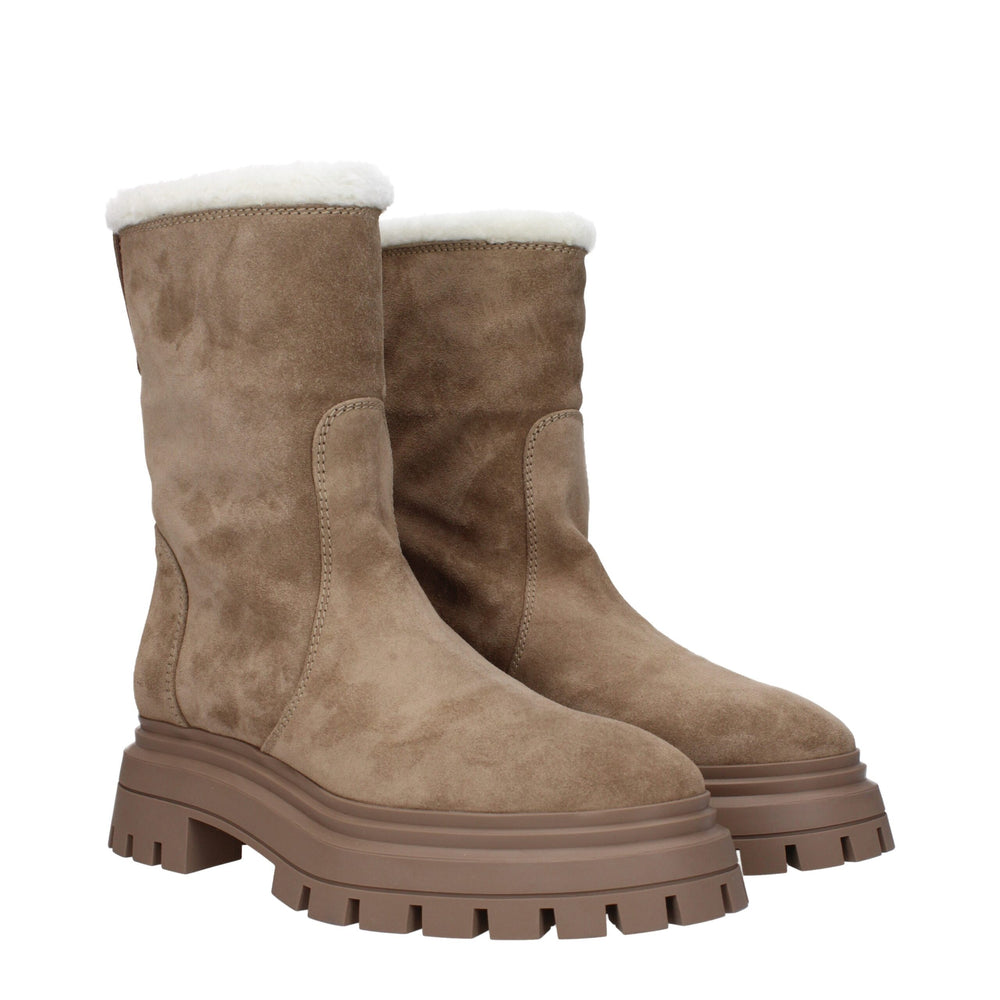 Beige Lederstiefeletten