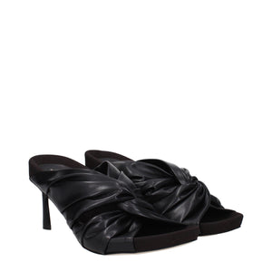 Schwarze Leder-Stilettosandalen