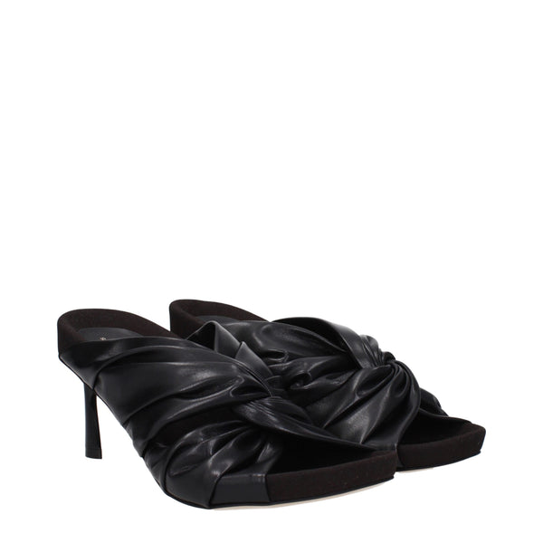 Schwarze Leder-Stilettosandalen