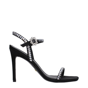 Schwarze Satin-Stilettosandalen