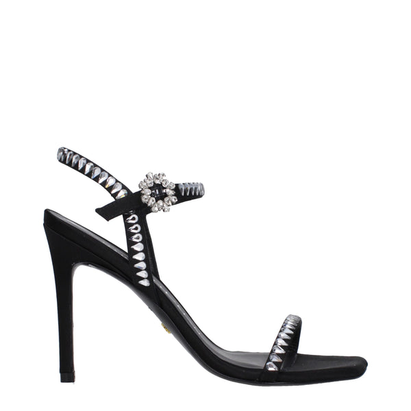 Schwarze Satin-Stilettosandalen