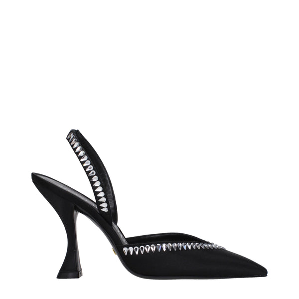 Schwarze Satin-Stilettosandalen