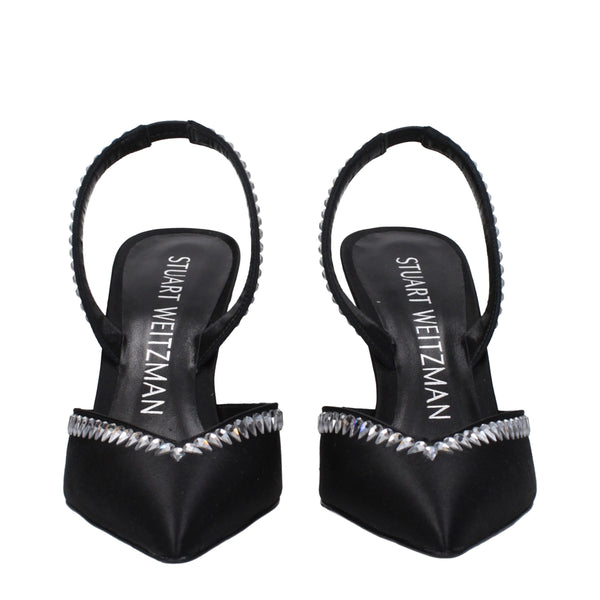 Schwarze Satin-Stilettosandalen