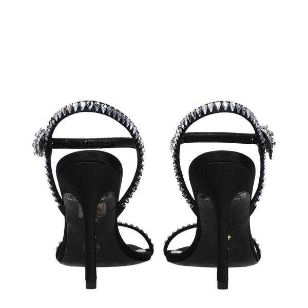 Schwarze Satin-Stilettosandalen