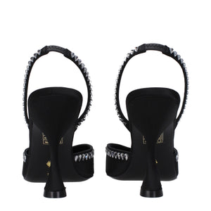Schwarze Satin-Stilettosandalen