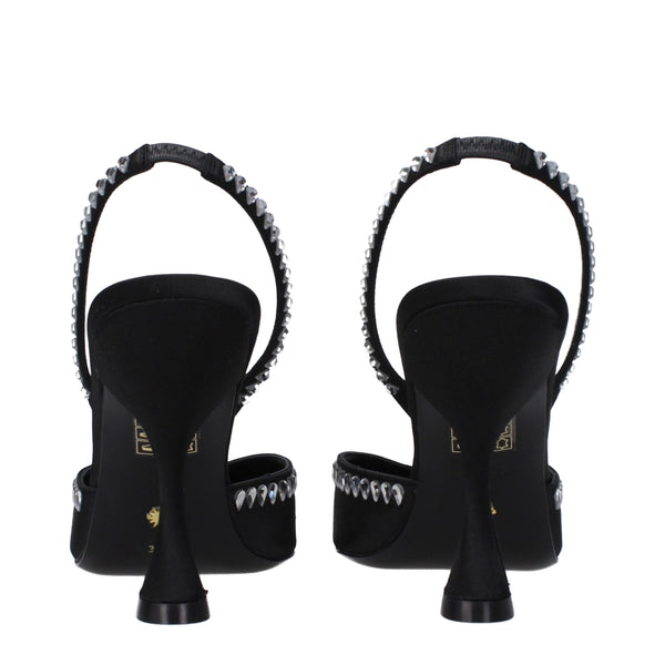 Schwarze Satin-Stilettosandalen