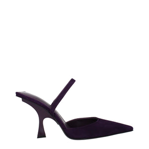Lila Leder Stilettosandalen mit Pfennigabsatz