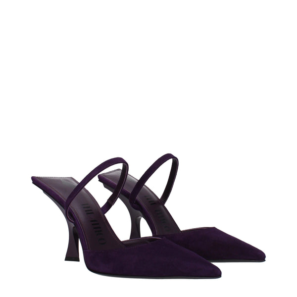 Lila Leder Stilettosandalen mit Pfennigabsatz