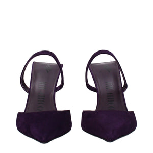 Lila Leder Stilettosandalen mit Pfennigabsatz
