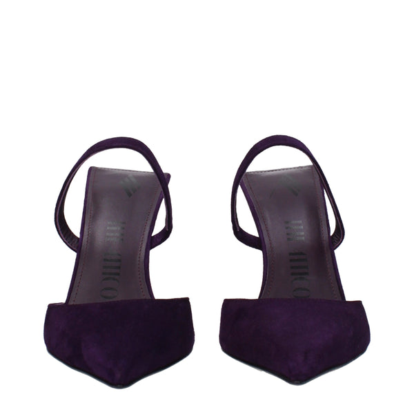 Lila Leder Stilettosandalen mit Pfennigabsatz
