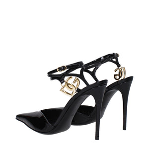 Schwarze Leder-Stilettosandalen