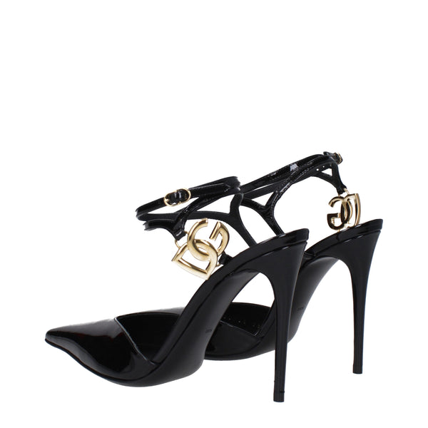 Schwarze Leder-Stilettosandalen