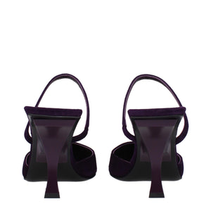 Lila Leder Stilettosandalen mit Pfennigabsatz