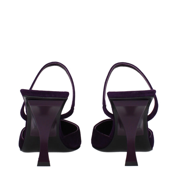 Lila Leder Stilettosandalen mit Pfennigabsatz