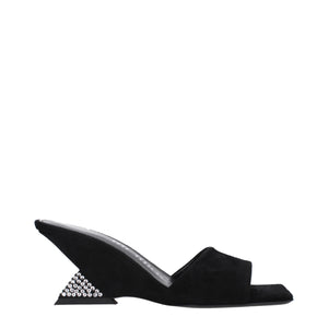 Schwarze Ledersandalen mit Plateauabsatz