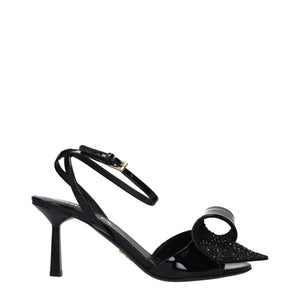 Schwarze Leder-Stilettosandalen