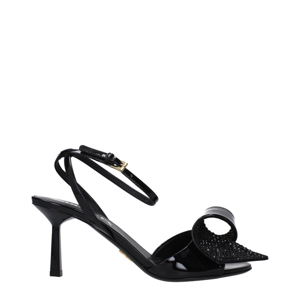 Schwarze Leder-Stilettosandalen