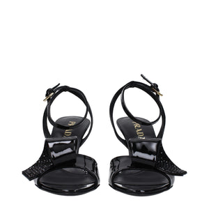 Schwarze Leder-Stilettosandalen