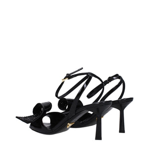 Schwarze Leder-Stilettosandalen