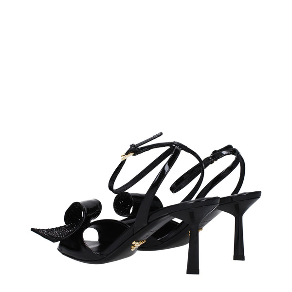 Schwarze Leder-Stilettosandalen