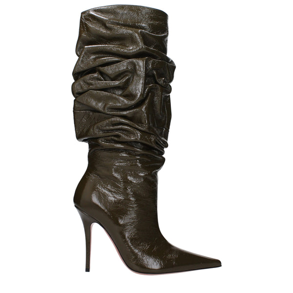 Grüne Lederstiefel mit hohem Absatz