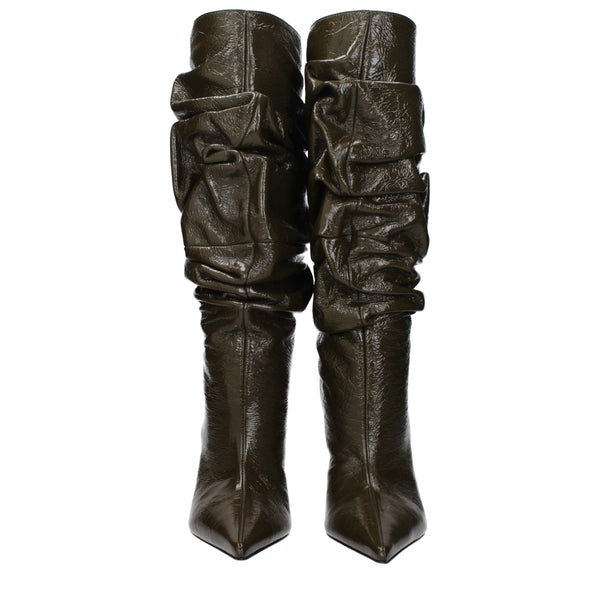 Grüne Lederstiefel mit hohem Absatz