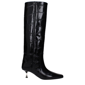 Schwarze Lederstiefel mit hohem Absatz