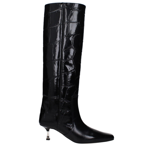 Schwarze Lederstiefel mit hohem Absatz